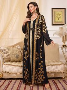 2-teiliges Set: Pailetten & Perlen verziertes langes elegantes Kleid