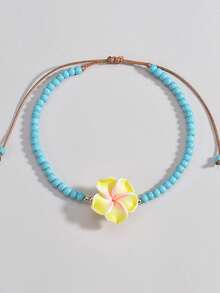 波西米亚度假风格花朵串珠编织可调节女士脚链