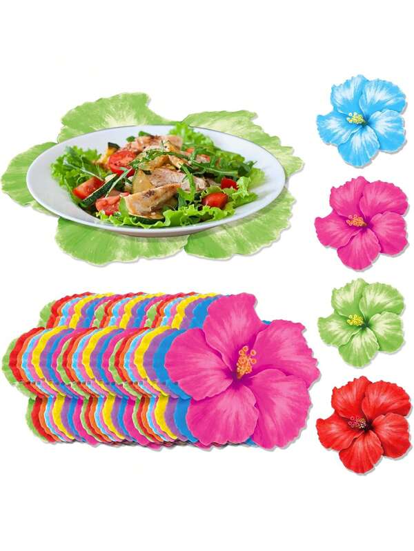 10pcs Disposable Flower Placemats,Hawaiian Tropical Decoration,Colourful Hibiscus Flower Decorative Placemats,Suitable For Wedding Birthday Party Table Setting Supplies Arrangement