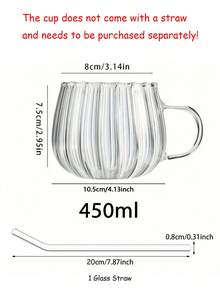 1 个 450ml 独特波浪边缘玻璃杯，带手柄，美观大咖啡杯（咖啡杯），优雅茶杯，夏季冰饮透明水杯，果汁杯，抹茶杯，水果浸泡水杯，耐热玻璃杯，冷热饮品，厨房和办公室必备品，旅行友好型杯子，派对杯，咖啡师风格玻璃杯，夏日氛围，送给女性的完美礼物。 - 彩色 - 查看 3