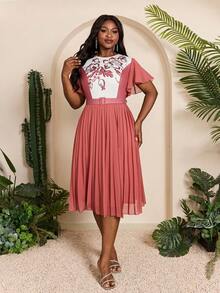 Mgiacy-Lady 新款纯色大码鸡尾酒会连衣裙 荷叶边紧身连衣裙 - 粉色 - 查看 6