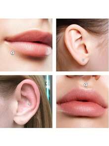 CIZME 16G 6/8/10/12mm Titanium Steel Stud Earrings, Lip Rings, Flat Back Earrings, Nose Rings, Cartilage Hoops, Lip Rings, CZ Stud Earrings For Women & Men - Silver - View 5
