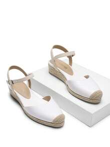 Women's Platform Ankle Strap Closed Toe Espadrille Matching Dress Wedding Wedge White Sandals - 白色 - 查看 5