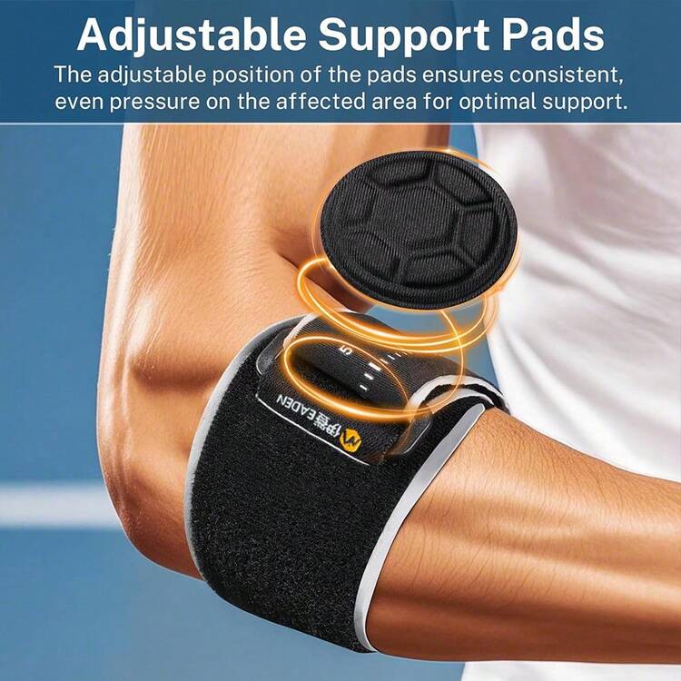 1 件可调节肘部压缩套，高尔夫肘部支撑带可拆卸护垫，男女通用网球肘套 - 黑色 - 查看 3