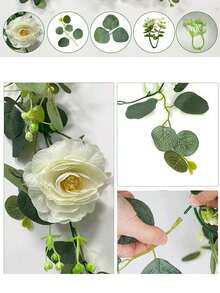 2 pièces Guirlande d'eucalyptus artificielle pour la décoration de la chambre, fausses fleurs de feuilles de soie d'eucalyptus à dollar argenté, couronne de verdure en rotin fait main. Convient pour le mariage, la remise des diplômes, la fête, la décoration intérieure et extérieure, l'arche, le mur, la porte, la cheminée, les fenêtres et le dîner à la maison