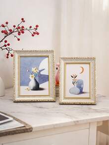 1pc Retro Gold Patterned Photo Frame, Photo Display Frame, Resin Material, Horizontal And Vertical Dual-Use Photo Frame, Suitable For Desktop And Wall Display, Office And Home, Living Room, Bedroom Decoration, Wedding, Valentine's Day, Christmas, Mother's Day, Graduation Ceremony, Gifts - Multicolor - View 4