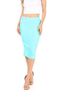 Casual High Waist Slim Stretch Pull-On Bodycon Pencil Solid Midi Skirt - Nước - Xem 5