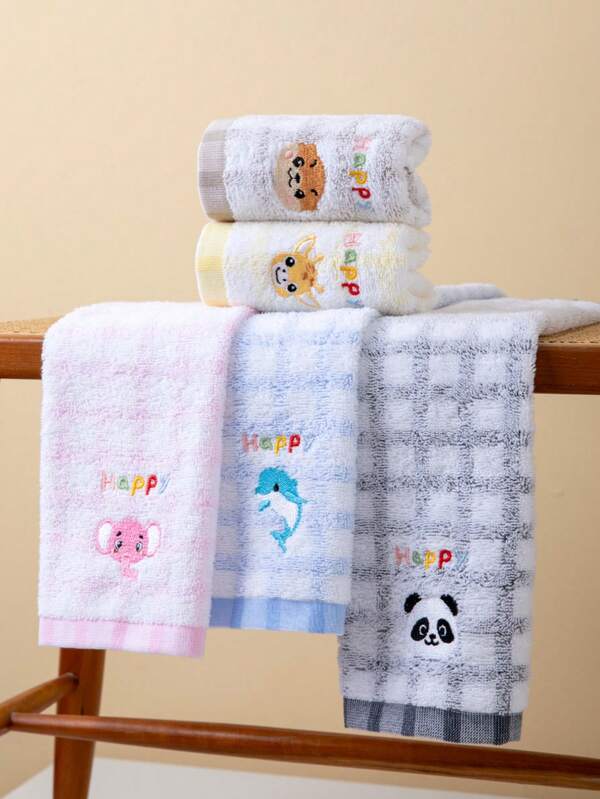 1/2/4/6pcs Small Size Towel With Embroidered Panda, Giraffe, Elephant Animal Patterns, 8.84*17.3 Inches, Random Colors, Absorbent Quick-Dry Face/Hand Towel, Suitable For Bathroom, School, Etc.