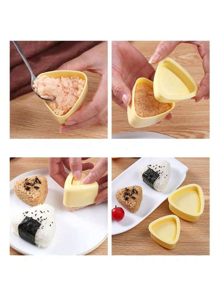 4 件套饭团模具饭团模具饭团制作套件饭团制作器按压经典三角形饭团模具制作器寿司模具适用于午餐便当和家庭 DIY - 黃色 - 查看 3
