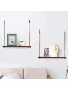 1 pieza Colgador de pared minimalista de macramé, tabla de almacenamiento tejida a mano estilo bohemio, estantería decorativa de pared para decoración del hogar, decoración interior, decoración de habitación, decoración de pared - Multicolor - Ver 7