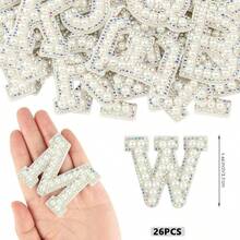 26pcs A-Z Letters Patches Set, 3D Pearl & Rhinestone Embellished Letter Stickers, DIY Alphabet Patch Accessories For Clothes, Bags, Backpacks, Fabrics, Personalized Gifts, Bridal Party Gifts, Bachelorette Party Decorations - Fancy Diamonds On White - View 16