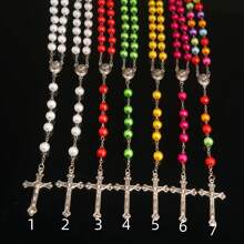 1pc Fashionable Vintage Rosary Necklace With Cross & Beads, Versatile Design Suitable For Party And Everyday Wear