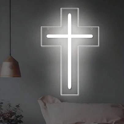 USB Powered LED Neon Cross Sign, Christian Faith Wall Mounted With Remote Control For Bedroom, Living Room, Religious Home Decor, And Spiritual Gifts