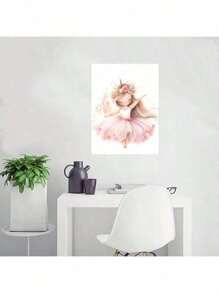 1/6PCS Optional Frame Posters Wall Arts Modern Pink Ballerina Girl Unicorn Butterfly Poster Kids Room Decorative Posters Wall Bedroom Decor ,Wall Art With Frame