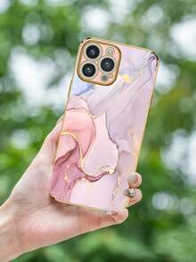 1 件 6D 电镀粉色大理石纹理图案防震手机壳，兼容 Apple/Android 智能手机 - 彩色 - 查看 5