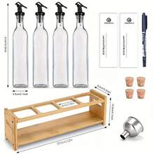 SAEIV Vinegar And Oil Bottle Set (4 X 500 Ml) With Warm Yellow Bamboo Rack, Oil Bottle With Pourer, Oil Dispenser With Label, Oil Pourer, Funnel, Pen, Helps To Organize Kitchen Oil And Vinegar Dispensers Neatly - 4 500ml Oil Bottles With Stand - View 8
