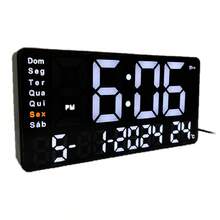 Relógio Digital LED De Parede E Mesa Calendário Alarme Data Temperatura LE-2167 - Preto - Visão 2