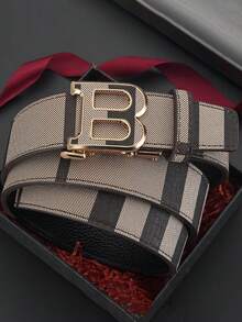 High End Belt, Men's High-End Feel, Business Zinc Alloy Letter Automatic Buckle Belt, Men's Casual Versatile And Simple Pants Belt,Random Cutting Of Patterns - Multicolor - View 1