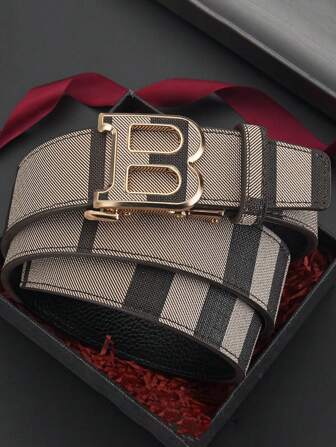 High End Belt, Men's High-End Feel, Business Zinc Alloy Letter Automatic Buckle Belt, Men's Casual Versatile And Simple Pants Belt,Random Cutting Of Patterns