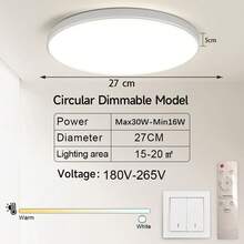 Remote Control Dimmable LED Ceiling Light, 3-Color Adjustable, Simple Style Home Decor Hanging Lamp, Bright For Bedroom/Living Room/Bathroom/Kitchen/Hallway/Porch/Staircase; Available In 30W/40W/50W, Suitable For 180V-265V Household Use - LED Ceiling Light Remote Control Mode - View 18