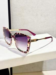 1pc Retro Cat Eye Big Frame Y2K Personalized Contrast Color Fashion Fashion Glasses For Vacation For Summer Beach Vacation, Outdoor, Travel Shades Botanical Floral Pattern Bohemia Style Oversized Square Frame For Vocay,Beach,Travel - Multicolor - View 19