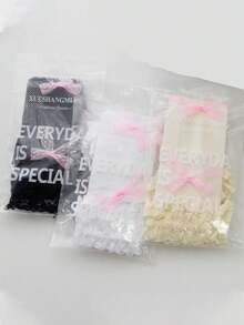 Girls Thin Lace Trim Socks, Solid Color Bowknot Lolita Style Hollow Out Long Socks No Show Ankle Socks, Summer - Multicolor - View 6