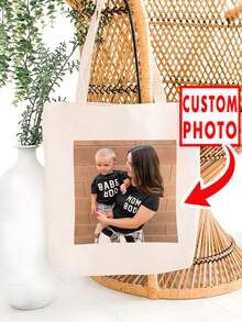 1pc Customizable Printed Photo, Logo, Text, Family, Pet, Cartoon, Couple Photo, Solid Color Tote Bag. Original Unisex Foldable Canvas Handbag, Large Capacity, Portable, Suitable For Teens, Youth, College Students, White Collar Workers, Perfect For Work, Back To School, Middle School, High School, University, Vacation, Cute, Adorable, Contracted,Bags & Luggage,2025 Halloween Accessories,Essential For Daily Travel - Multicolor - View 5