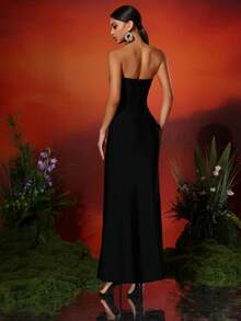 Love Aing Robe de soirée élégante pour femmes Love Aing avec ornements de strass, robe de fête/invitée de mariage charmante avec décolleté en cœur et ourlet en queue de poisson