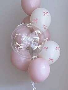 57/112件装粉白蝴蝶结气球套装，包含透明泡泡气球、粉白丝带和胶水，是生日、周年纪念日、婚礼、情人节、母亲节、圣诞节等派对的必备装饰品，也是居家圣诞礼物和圣诞装饰的理想之选。 - 粉色 - 查看 3