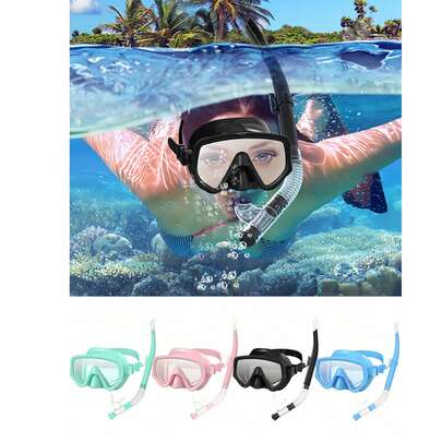 Bộ 2 mặt nạ lặn cho người lớn, mặt nạ lặn bằng kính cường lực, miếng ngậm miệng bằng PVC, kính bơi chống sương mù, mặt nạ bơi chống rò rỉ có nắp che mũi, dùng khi lặn bằng ống thở, lặn tự do, bơi lội, bộ dụng cụ lặn cho người lớn, mặt nạ bơi toàn cảnh chống sương mù, ống thở bán khô, lặn biển, du lịch, đồ dùng cần thiết cho bãi biển, phụ kiện bãi biển, phao bơi