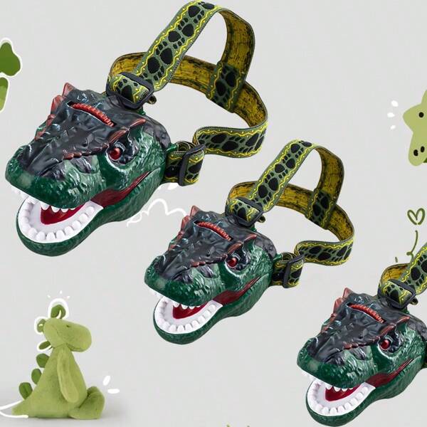 Children's Dinosaur Headlights Tyrannosaurus Rex LED Flashlights With Roar And Projection Adjustable Headband Fun Camping Equipment Outdoor Adventure Toys Gifts For Boys And Girls Aged 3-8