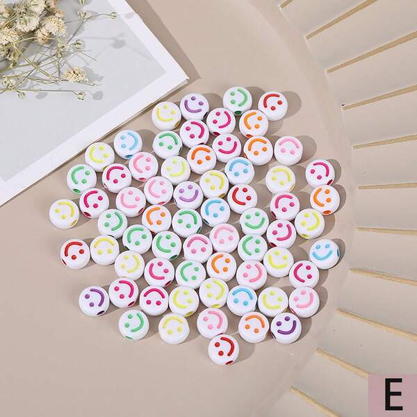 1 bolsa con 100 piezas de cuentas acrílicas con cara sonriente de colores para manualidades de joyería DIY - Perfectas para hacer pulseras, collares y aretes