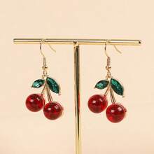 1 Pair Romantic Cherry Fruit Drop Earrings, Suitable For Daily Wear - Red - View 2