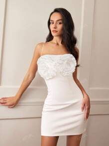 Women's 3D Flower Decoration Spaghetti Strap Short Dress, Spring/Summer