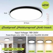 CANMEIJIA LED 可调节天花板灯具，面板浴室灯，亮色房间照明，纯白色家居装饰照明，220V，方形/圆形，30W/40W/50W/60W，适用于卧室、客厅、书房、壁橱、厨房、走廊、单人间、仓库、办公室、工作室、商店（根据使用需求选择尺寸） - LED吸頂燈多色變光(3000k-6500k) - 查看 17