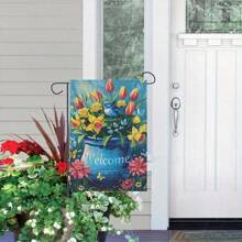 2D Hanging Banner, 1pc Welcome Spring Summer Garden Flag, Double-Sided Polyester Burlap Outdoor Banner, Multipurpose Home Garden Decor, 12x18 Inch, With Flower Pot And Bird Design, No Electricity Needed, Outdoor Yard Decoration