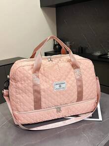 Solid Color Minimalist Travel Weekender Bag With Zipper, Unisex Multifunctional Large Capacity Independent Shoe Compartment Shoulder Bag For Outdoor Activities Bag For School School Accessories School Stuff - Purple - View 2