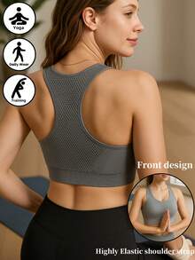 Women's Activewear Solid Color Knit Yoga Gym Sports Bra,Shockproof Gathering No Steel Ring Sports Bra Gym Top For Women - Grey - View 1