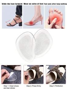 1 Paio di sottopiedi in silicone lavabili per donna, con mezza palma, antiscivolo, ammortizzanti e traspiranti, indispensabili per tacchi alti estivi delle donne, alleviano il dolore e riducono la taglia delle scarpe