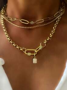 STYLEVER 1pc A-Z Gold Initial Letter Necklace,Twenty-Six Letter Necklace,Pendant Necklace,Special Meaning Necklace,Screw Clasp Link Chain Necklace,Stainless Steel Chain - Gold - View 2