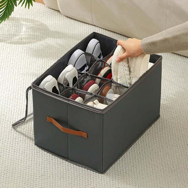 1 PIEZA Caja plegable de tela para almacenamiento de zapatos con capacidad para hasta 16 pares, divisores ajustables, organizador de zapatos para armario con tapa transparente
