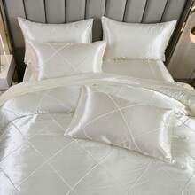 White Satin Queen Comforter Set With Sheet Set Silk Like Satin Bedding Set Geometric Plaid Pinch Pleat Luxury Bedding Comforter 8 Pieces Satin Bed Set For Women And Females Bedroom Decor With 1 Comforter  4 Pillowcases 1 Flat Shhet 1 Fitted Sheet 1 Cushion Cover - 白色 - 查看 11