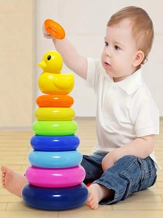 Rainbow Ring Duck Stacking Toy, Stacking Tower Puzzle For Infants And Toddlers 0-3 Years Old