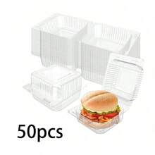 5/10/20/50/100个一次性透明长方形塑料甜点盒带盖，烘焙包装容器，用于糕点、蛋糕、瑞士卷、麻糬和蔬菜沙拉 - 透明 - 查看 7