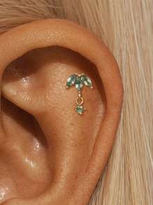 1PC 925 Sterling Silver Natural Green Agate Crown Devil's Eye Marquise Flat Back Cartilage Helix Piercing Fine Jewelry For Daily Wear Wedding Party Engagement Anniversary Valentine's Day