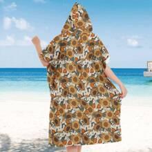 1pc Digital Printed Pattern Ultra-Fine Fiber Hooded Bath Towel, Suitable For Bathing, Swimming Pool, Travel Items, Festival Gifts