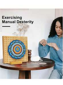 1套竹木板可重复使用手工编织阻挡垫 Granny Square 艺术品针线活爱好者缝纫用品木制钩针阻挡板编织套件方形 Granny 手工竹钩针用品 - 彩色 - 查看 2