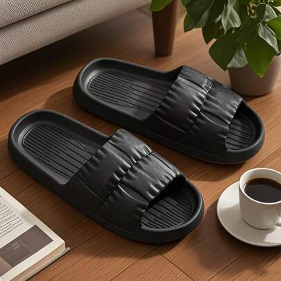 Women's Solid Color EVA Shower Slide, Lightweight Soft Bottom Indoor Shower Slipper, Non-Slip Beach Sandals, Minimal Solid Color All-Season Design, EVA Top Layer, Lining, Outsole & Insole