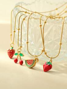 Colar de corrente de cobra dourada com pingente criativo de frutas, cereja e morango, acessório de colar feminino para férias de verão na praia, 1 peça
