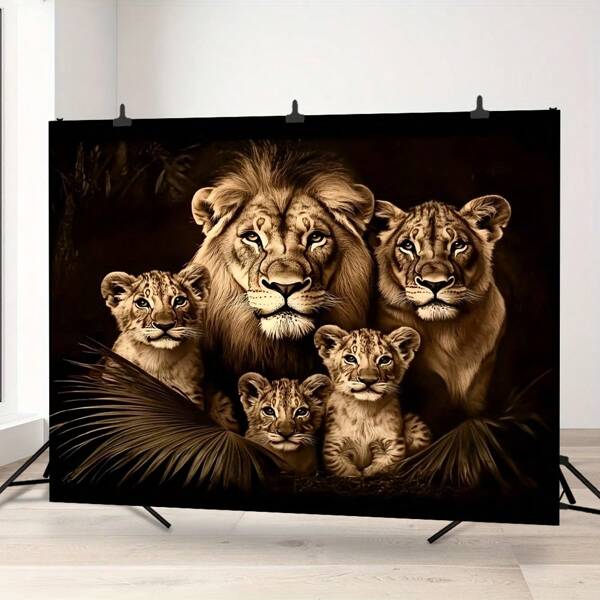 1 Piece Of Retro Lion Family - Durable Polyester Fiber, Easy To Hang, No Need For Power Supply - Very Suitable For Home Decoration, Parties, Photo Backgrounds, Lion Wall Decoration, Etc